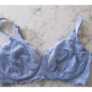 HSIA Bra 38DDD Blue Lace Sheer Back Closure Underwire